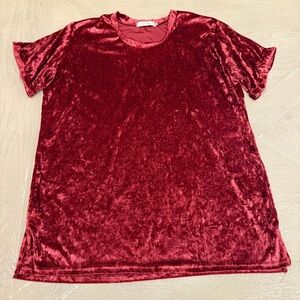 Burgundy Red Holiday Christmas Crushed Velvet Short Sleeve Top XXL